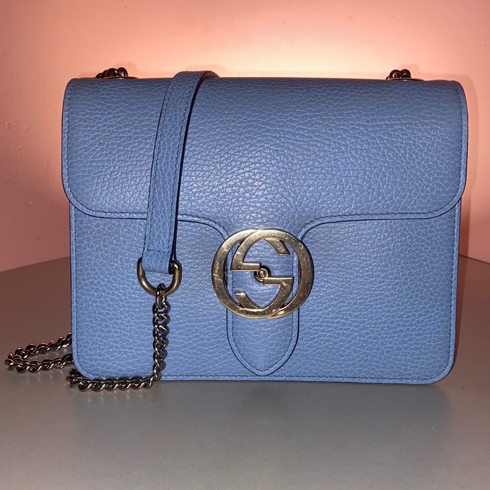 Gucci Blue Interlocking Crossbody Bag Light Blue